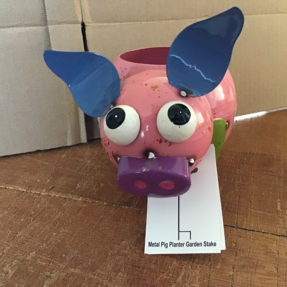 Pig Planter Succulent Pot Garden Stake NIB